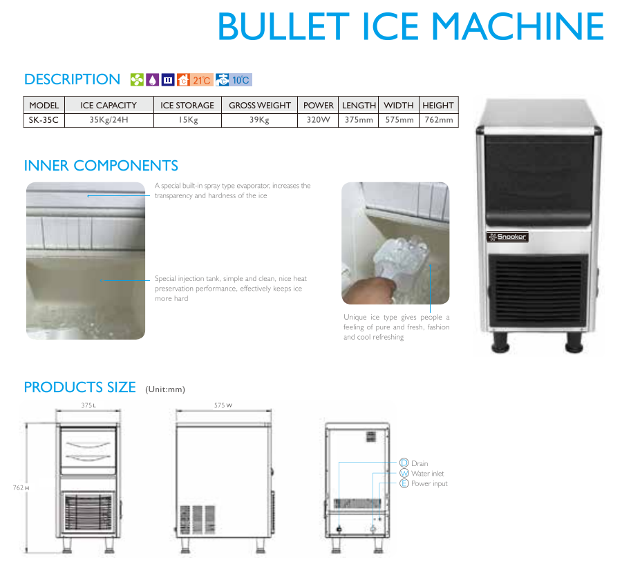 Snooker SK-35C Bullet Ice Machine Description